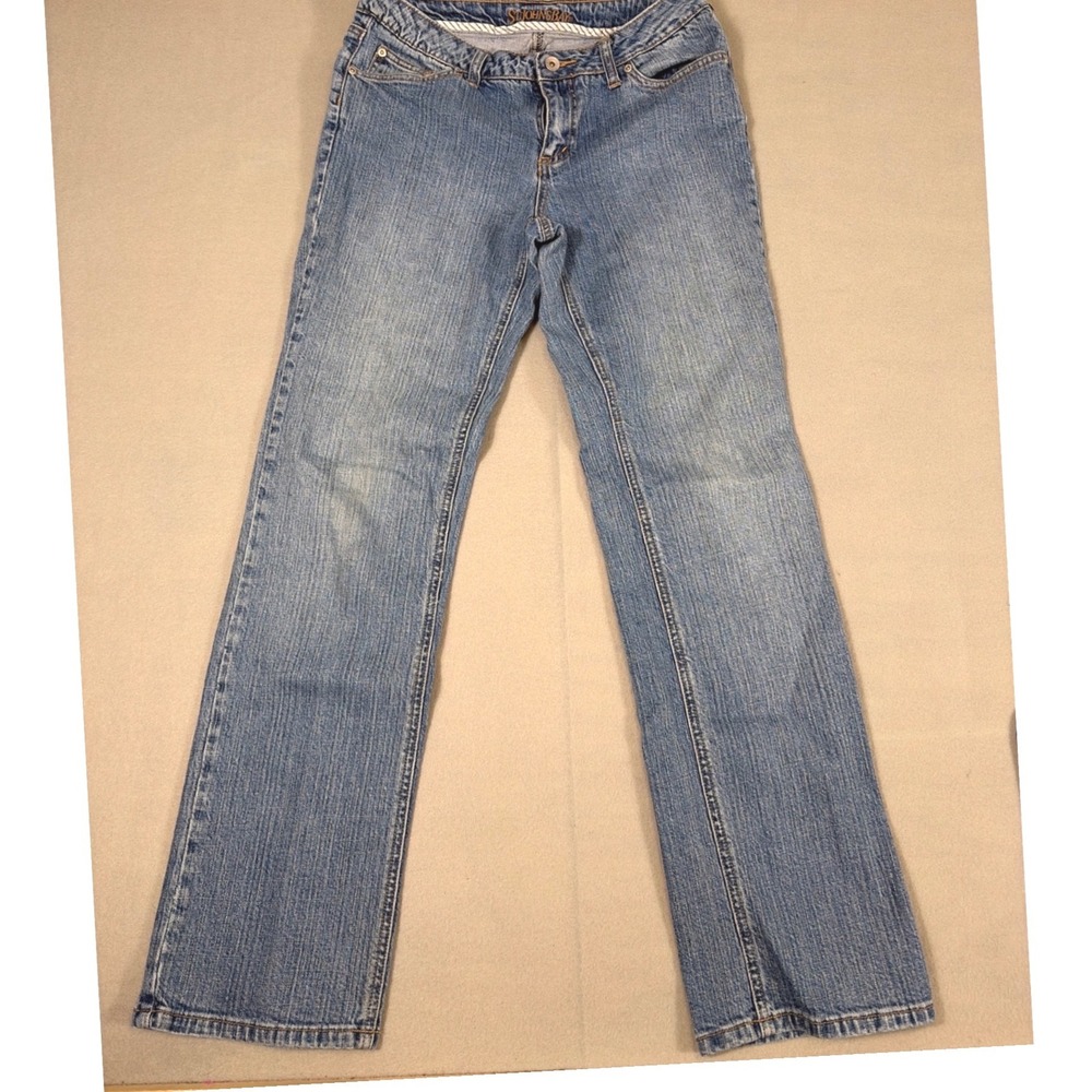 St Johns Bay Womens Straight Leg Jeans Blue Medium Wash Stretch Size 8 0711